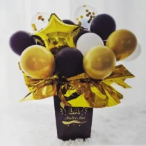 1118-set-aranjament-buchet-23-baloane-aurii-negre-si-argintii-in-cutie-cu-mesaj-la-multi-ani
