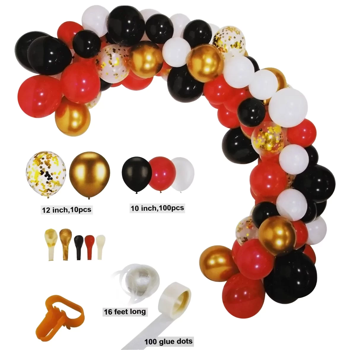Arcada baloane rosii, negre, aurii si albe