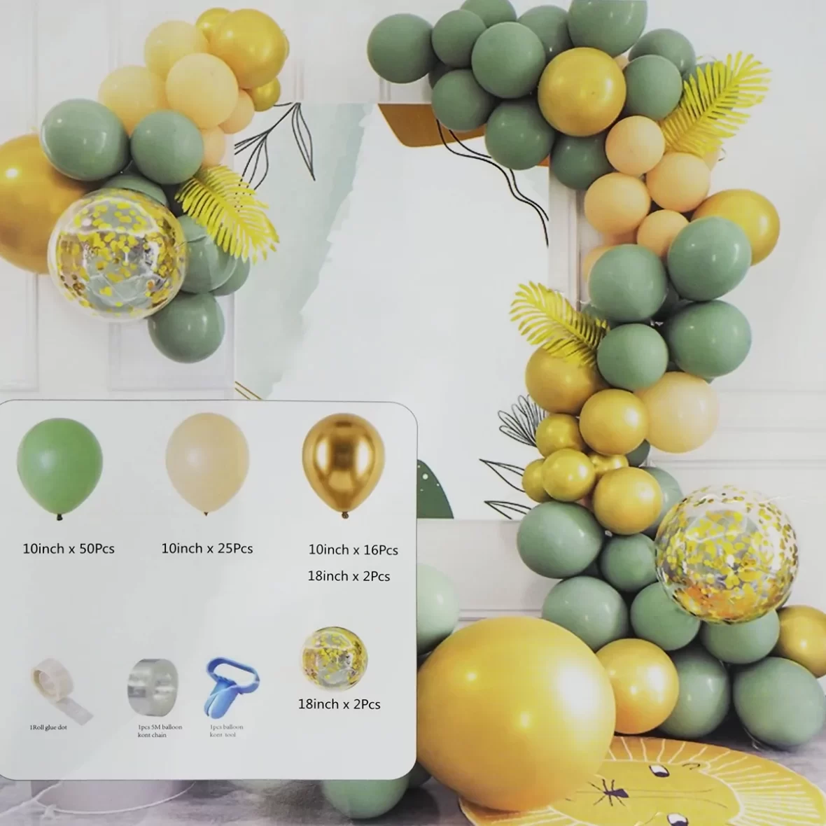 Arcada baloane verzi, auriu si somon