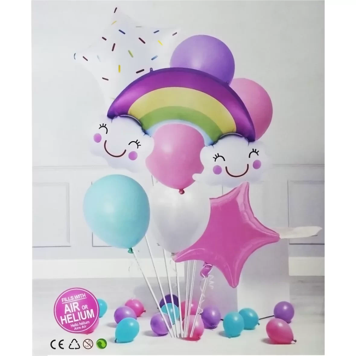 Set 8 baloane cu stelute si curcubeu