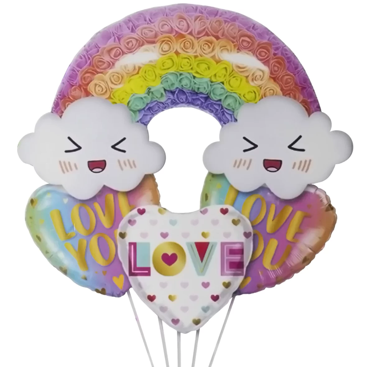 Set 4 baloane folie Curcubeu, Norisori si Inimioare