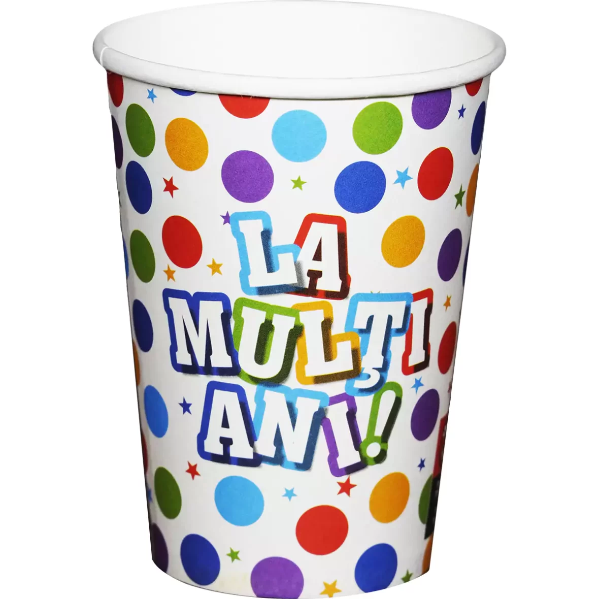 Set 10 pahare La Multi Ani cu bulinute multicolore