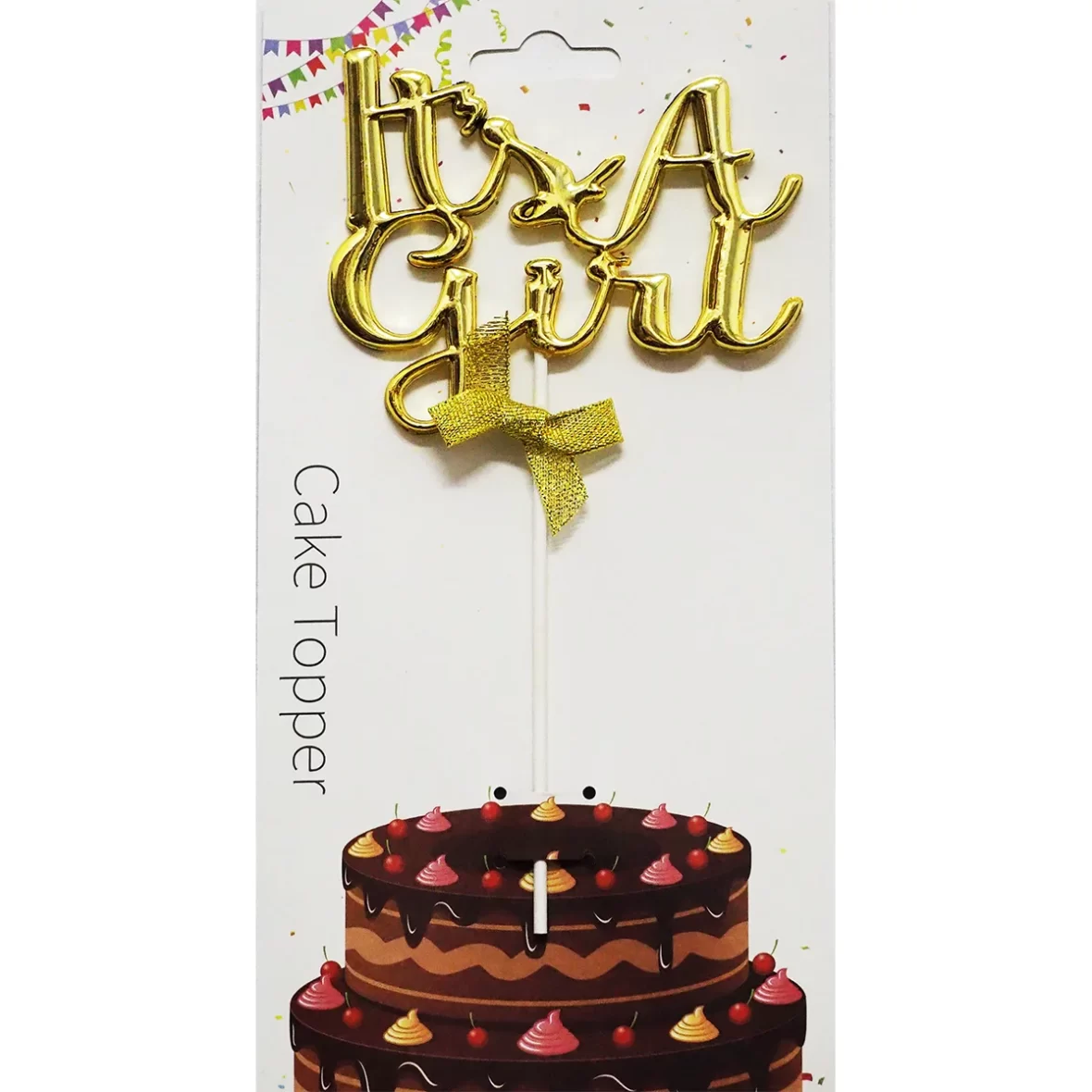 Topper tort It’s a girl, auriu 18 cm