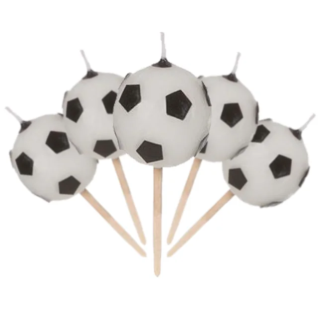 Set 5 bucati lumanari cu mingi de fotbal, 6 cm