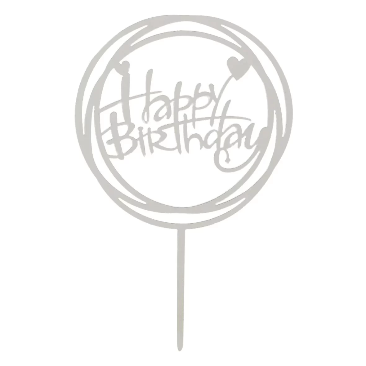 Topper tort Happy Birthday argintiu cu inimioare