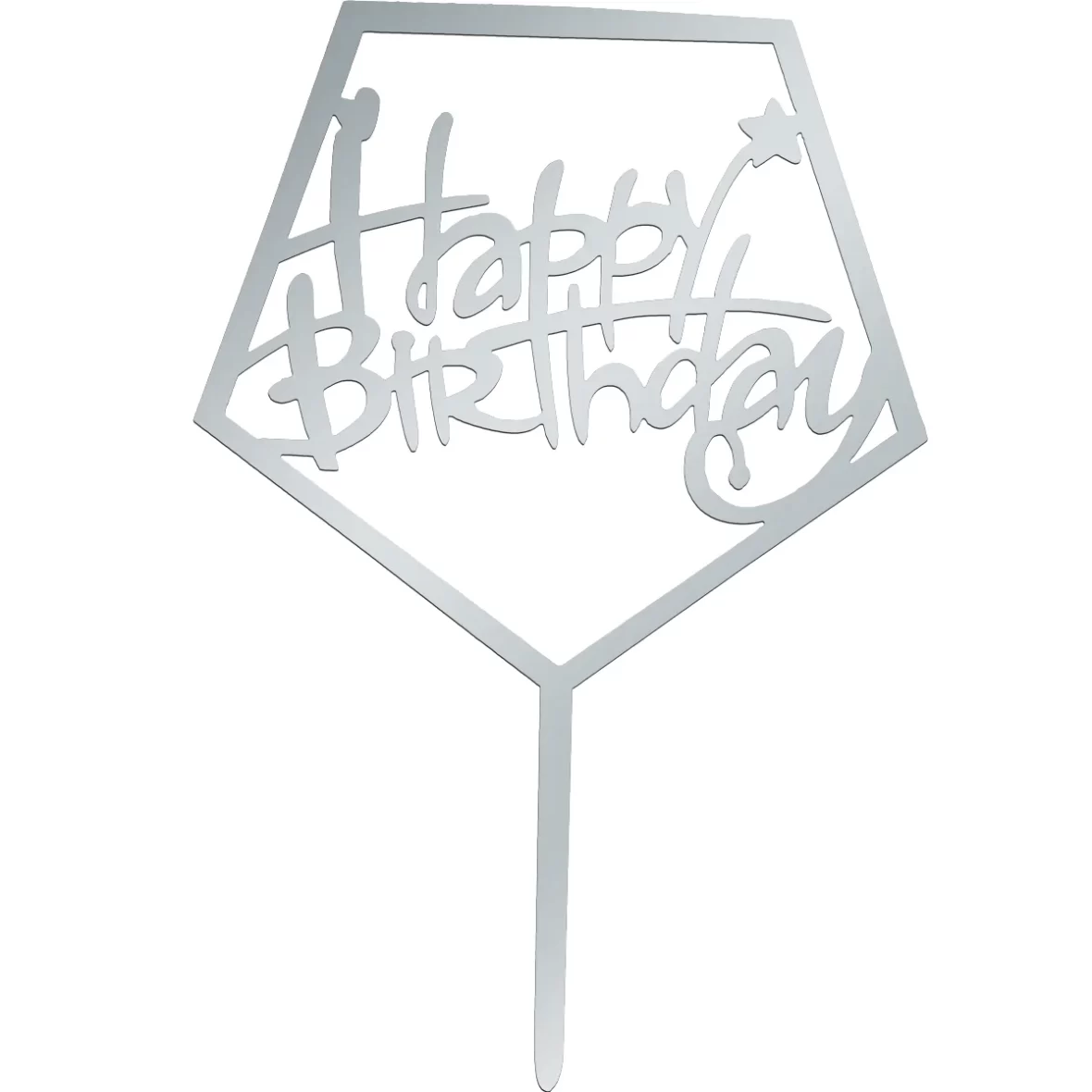Topper Happy Birthday argintiu, 19 cm