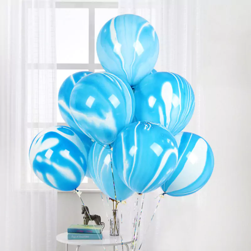 Set 10 baloane latex marmorate, Albastru, 36 cm
