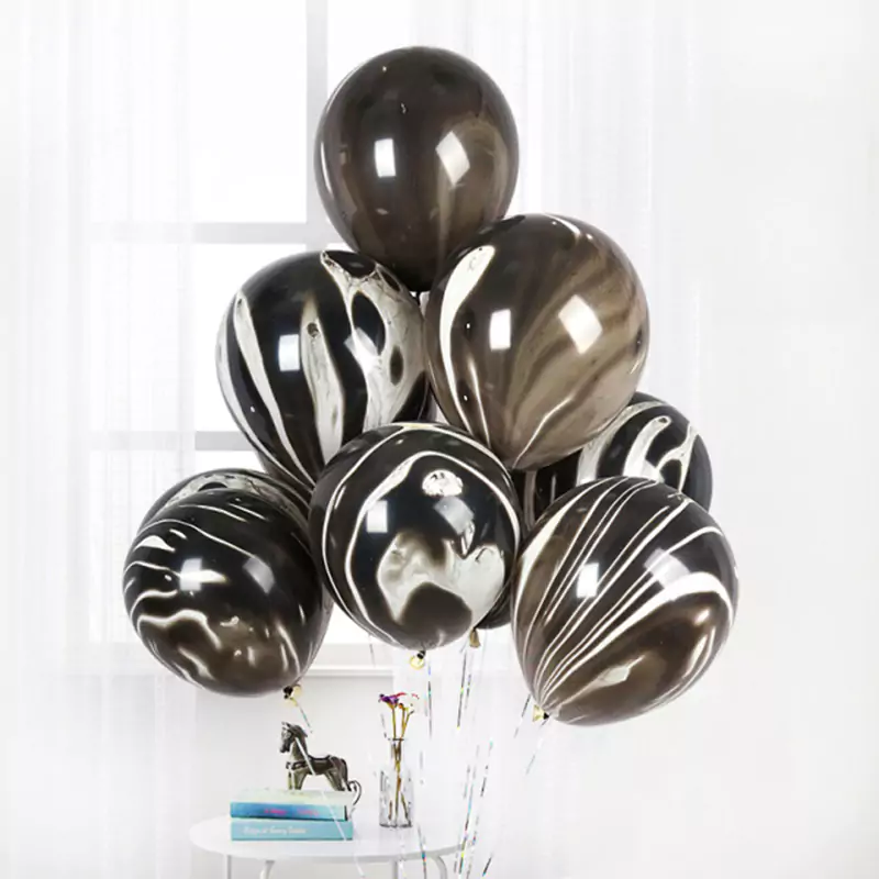 Set 10 baloane latex marmorate, Negru, 36 cm