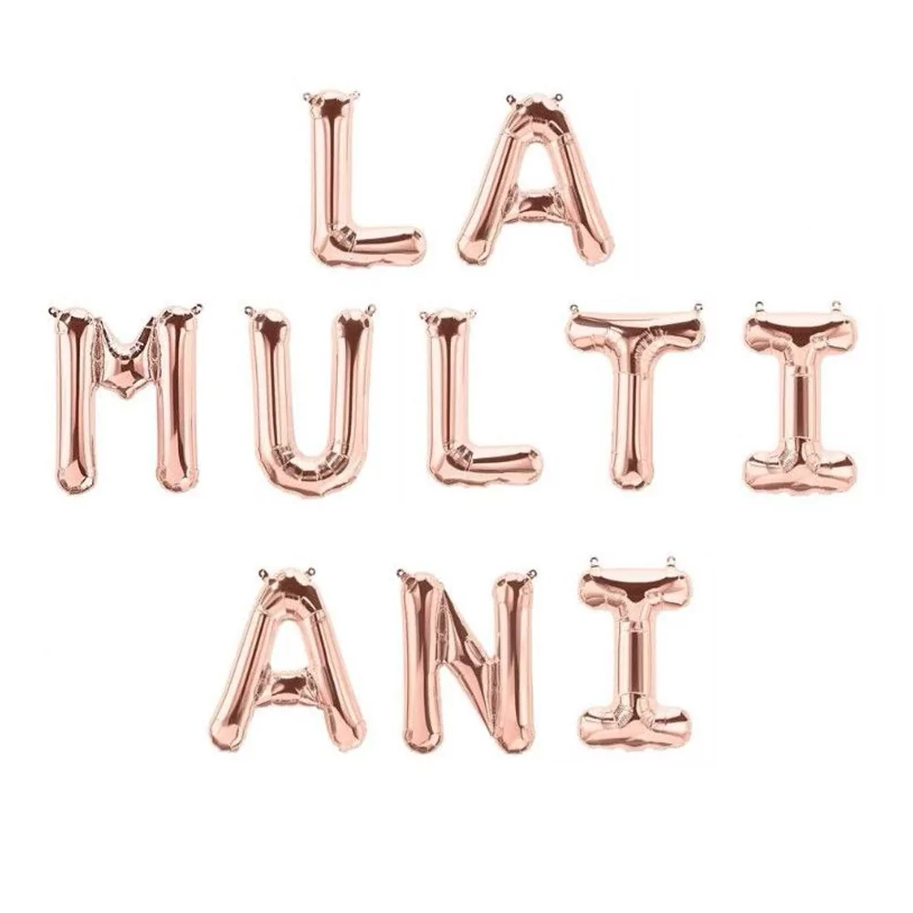 Set aranjament baloane litere La Multi Ani, rose gold