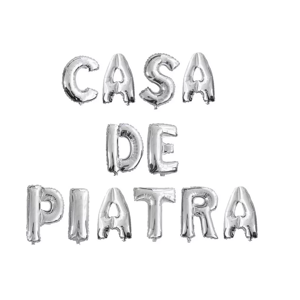 Set aranjament baloane litere Casa de Piatra, argintiu