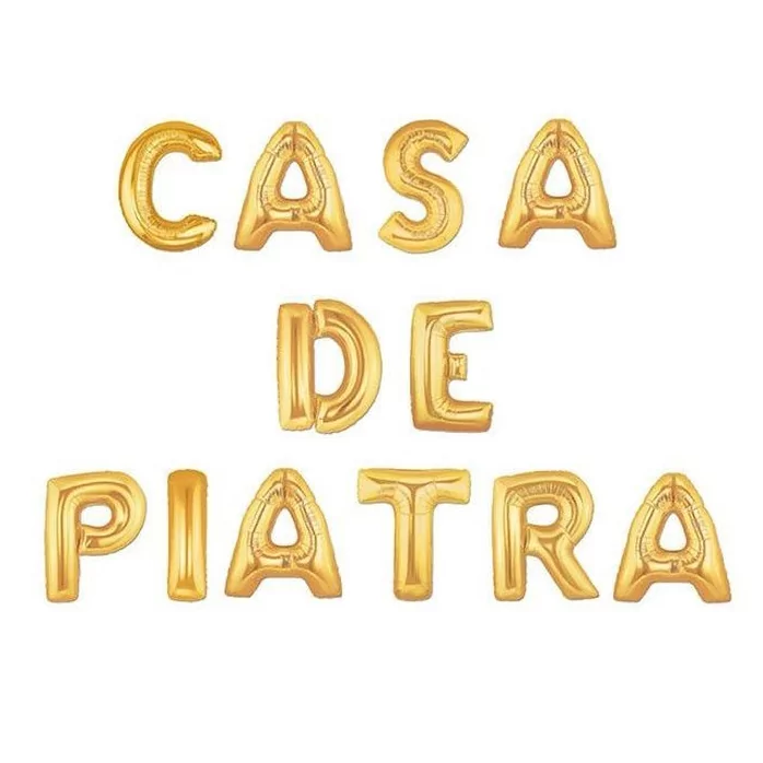 Set aranjament baloane litere Casa de Piatra, auriu