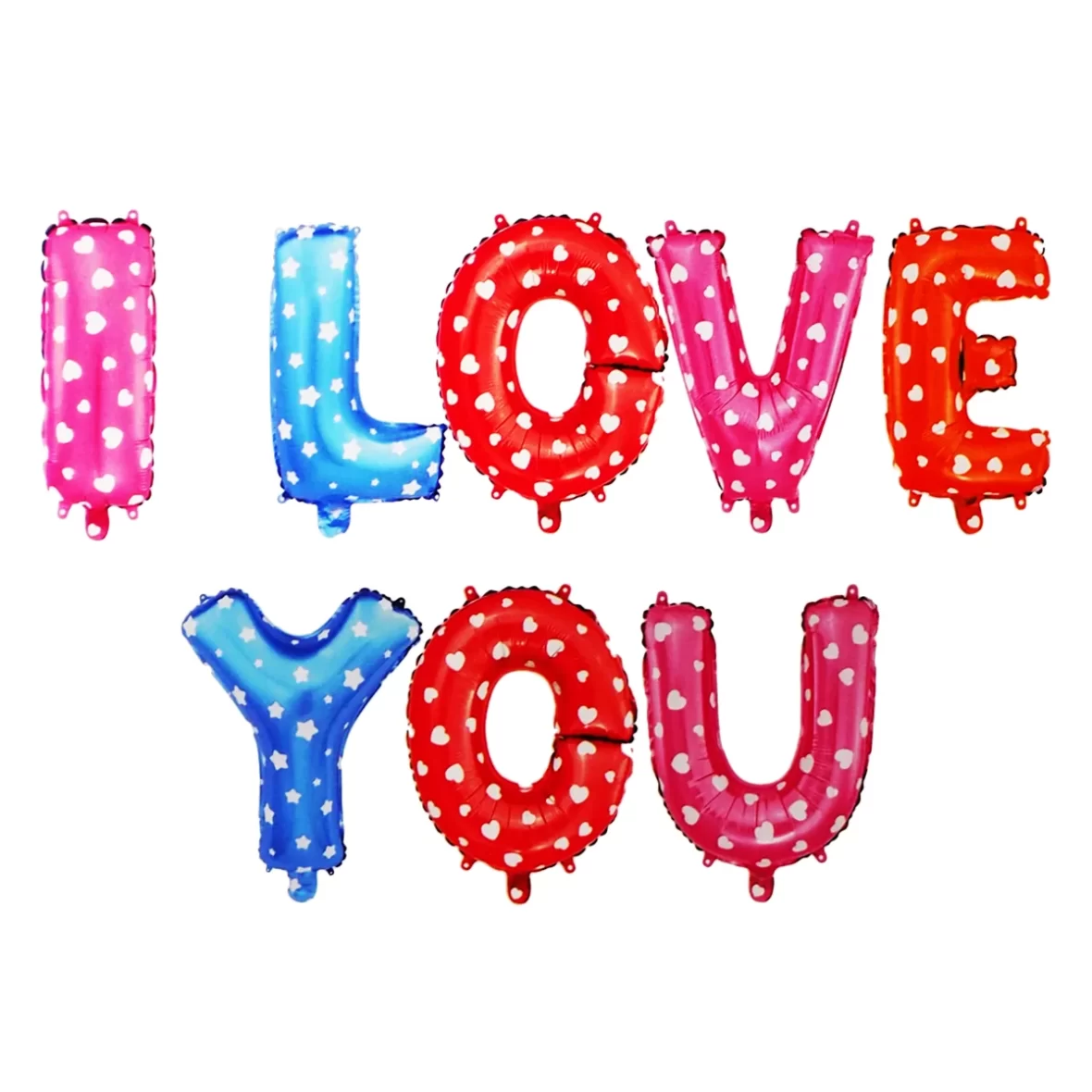 Set aranjament baloane litere I Love You, multicolor cu inimioare
