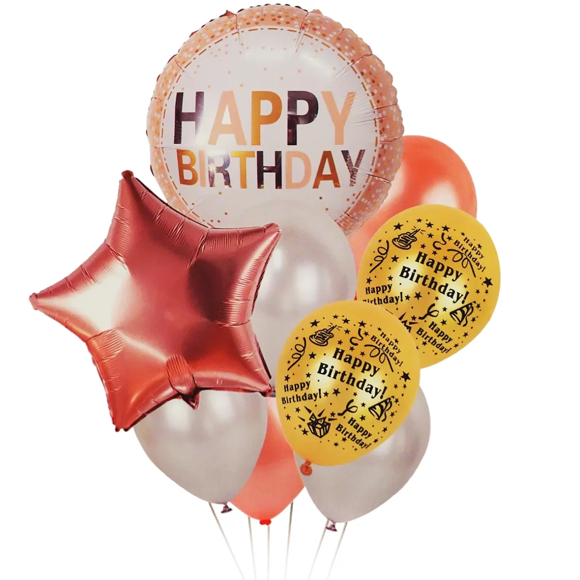 Set aranjament 9 baloane Happy Birthday rose gold
