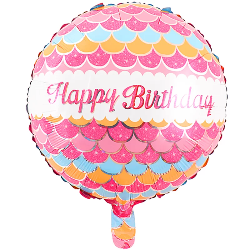 Balon folie model Happy Birthday, cu solzi Sirena, Roz, rotund, 45 cm