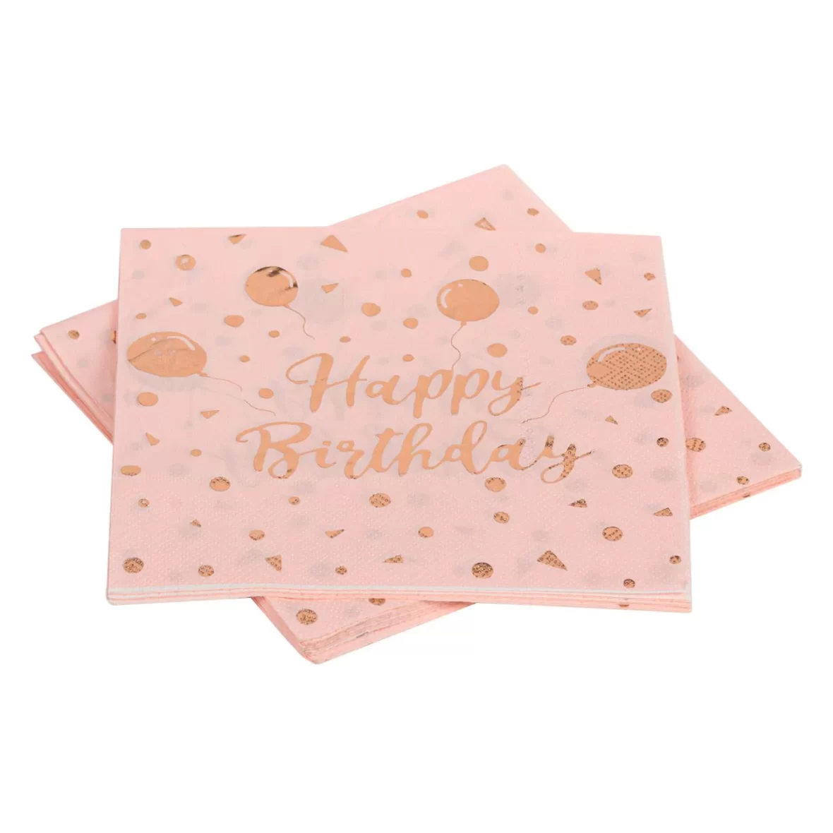 Set 12 servetele Happy Birthday, model baloane, rose gold