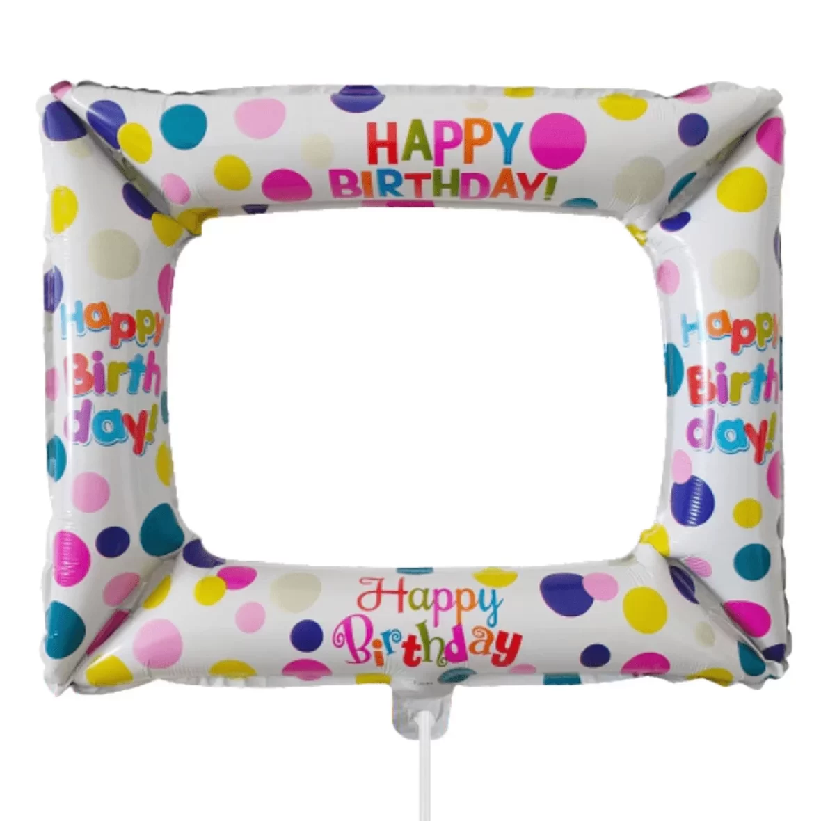Balon folie figurina Rama Foto Happy Birthday cu bulinute multicolore 59 x 50 cm