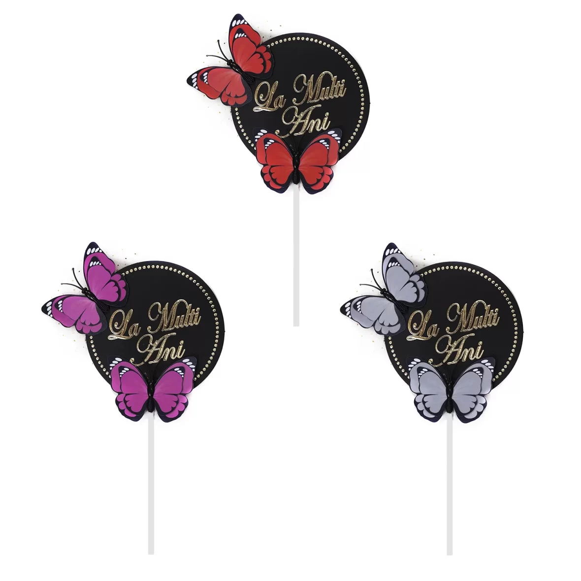 Topper La Multi Ani, cu fluturasi 15 cm