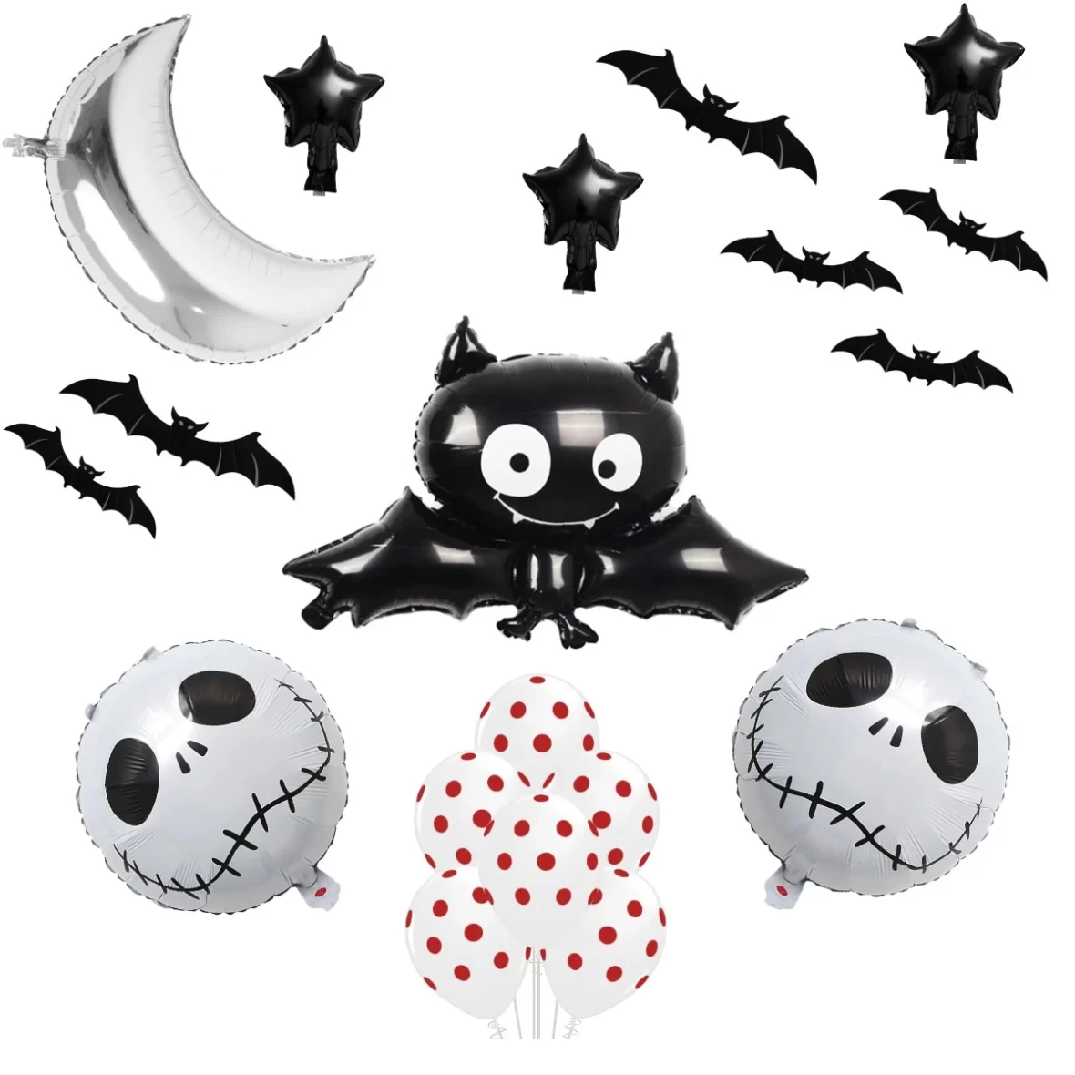 Set aranjament bundle 17 baloane folie si latex Liliac, Fantome, Luna cu Decoratiuni Lilieci