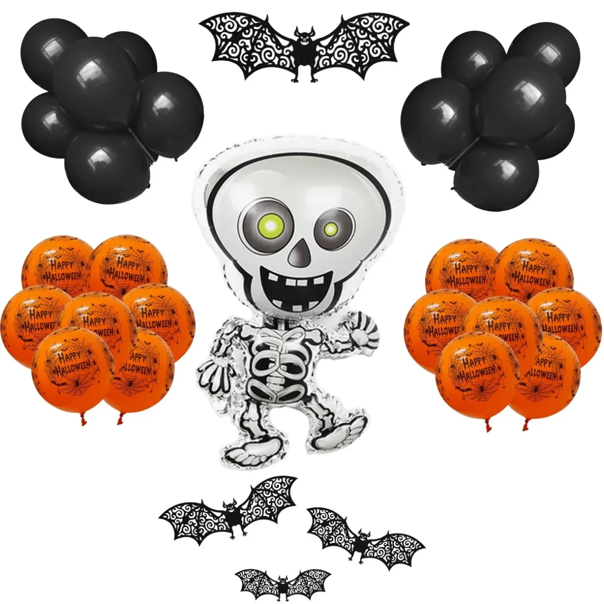 Set aranjament bundle 33 baloane folie si latex cu Schelet si decoratiuni Lilieci