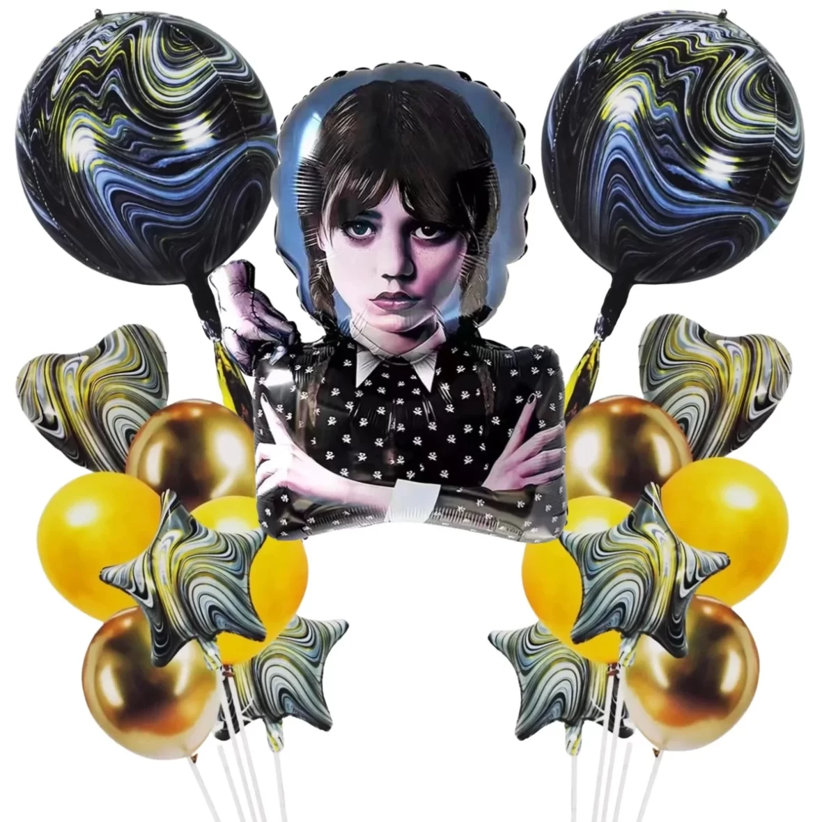 Set aranjament bundle 17 baloane folie si latex, marmorate, Wednesday