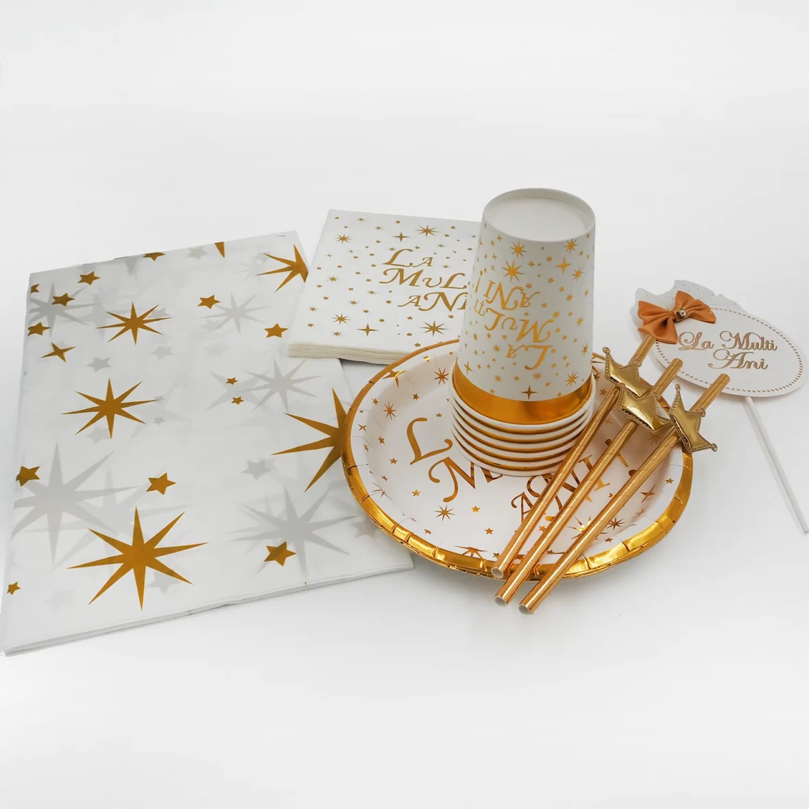Set Petrecere La Multi Ani, cu Stelute Aurii, 30 de piese