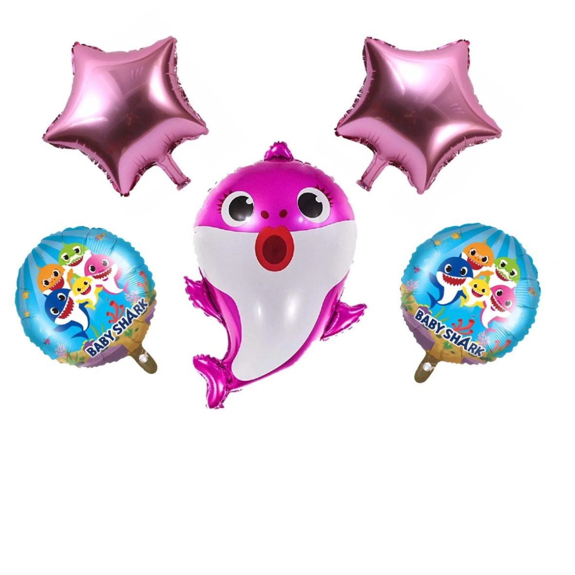 Set aranjament bundle 5 baloane folie Baby Shark Roz