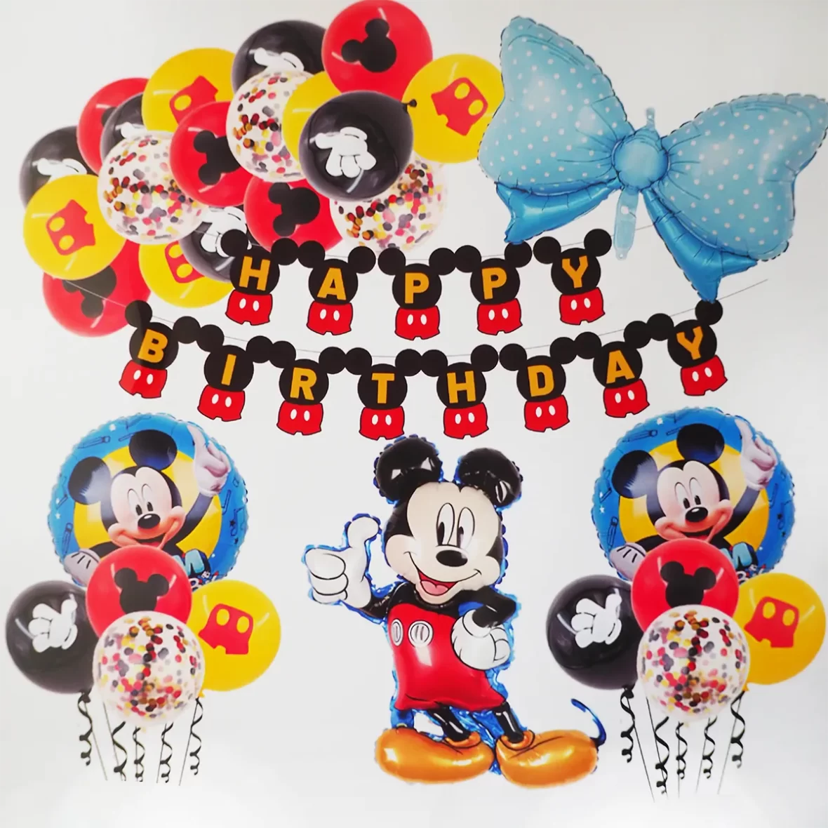 Set decor Mickey, cu 30 baloane folie si latex cu decoratiuni