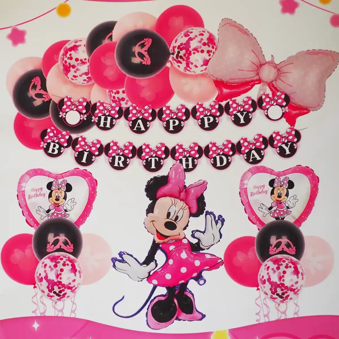 Set decor Minnie cu 30 baloane folie si latex cu decoratiuni