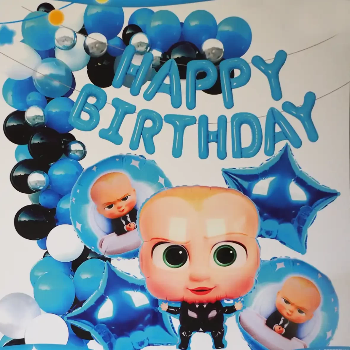 Set decor Baby Boss cu 45 baloane folie si latex cu decoratiuni