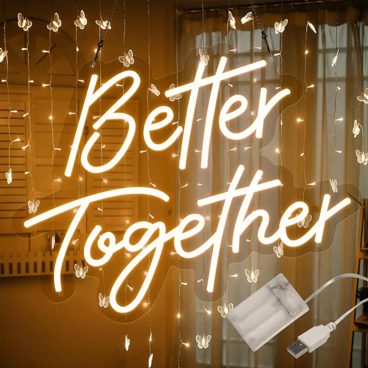 Banner luminos Led Neon BETTER TOGETHER, fundal transparent, 51 x 38 cm