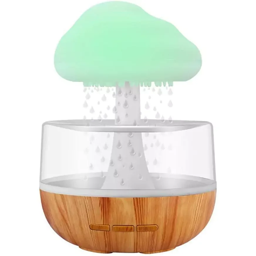 Umidificator cu picurare de apă, cu functii de difuzor de aromaterapie / uleiuri esențiale si lampa de noapte cu nor de ploaie și 7 culori
