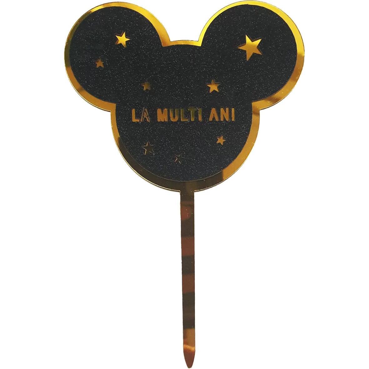 Topper Tort La Multi Ani, Cap Mickey Mouse, negru cu auriu 17 cm