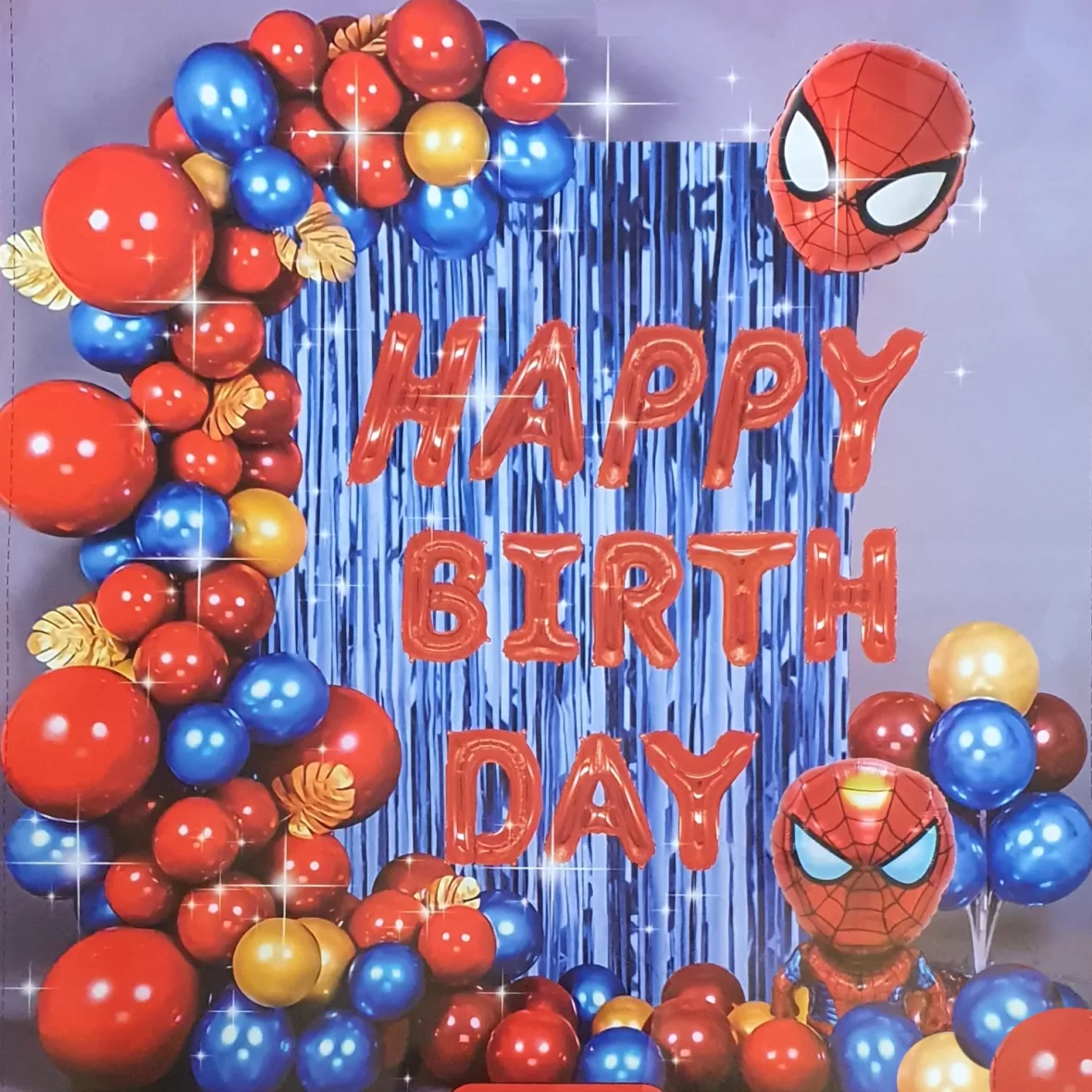 Arcada Spiderman cu 56 baloane, banner Happy Birthday, decoratiuni si accesorii